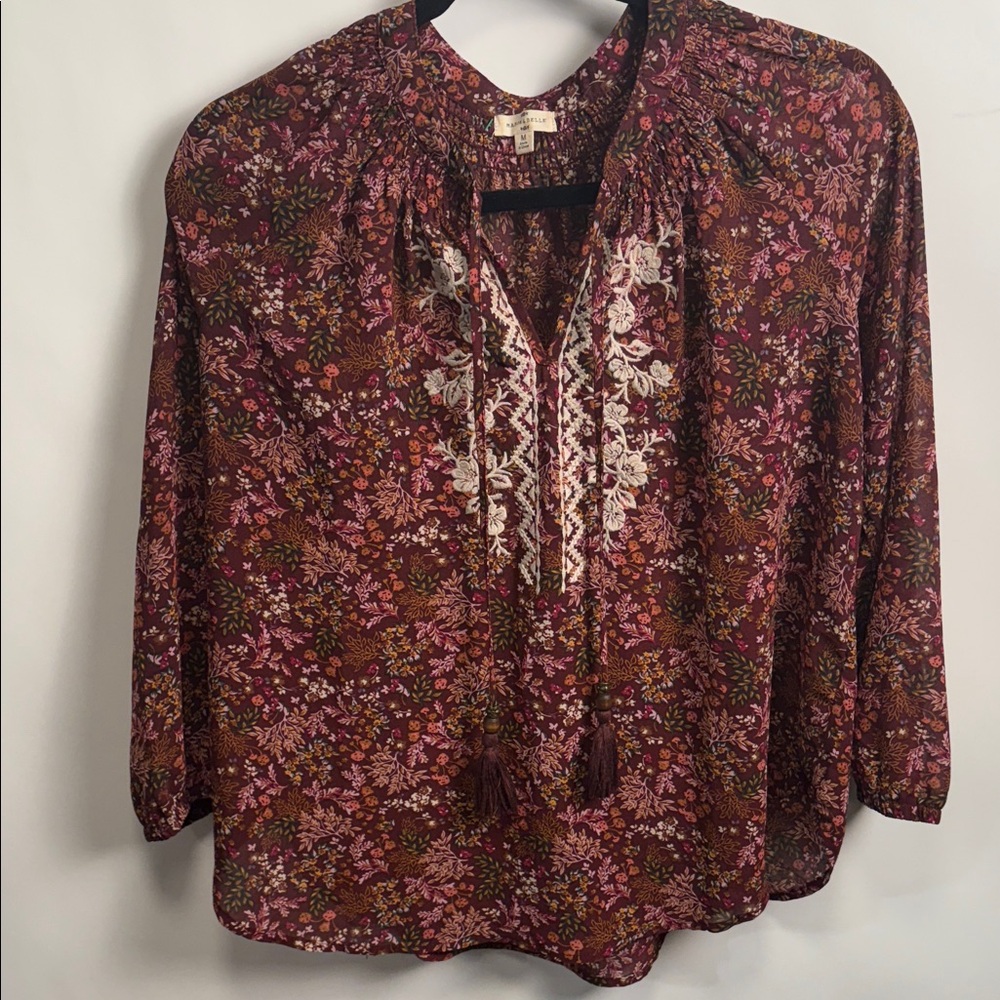 Floral Bohemian Blouse - Burgundy and Pink